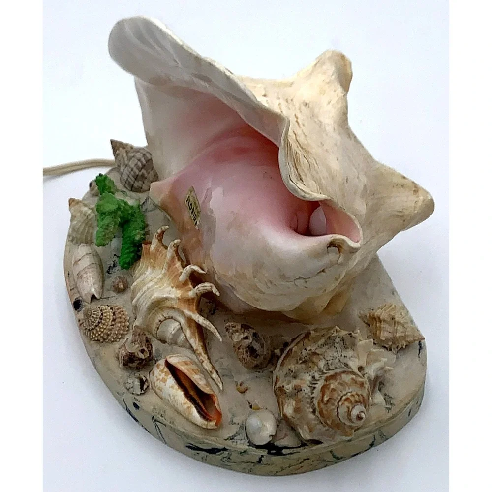 Vtg 50s Pink Conch Seashell Night Table Lamp Light Kitschy Tiki Florida Souvenir